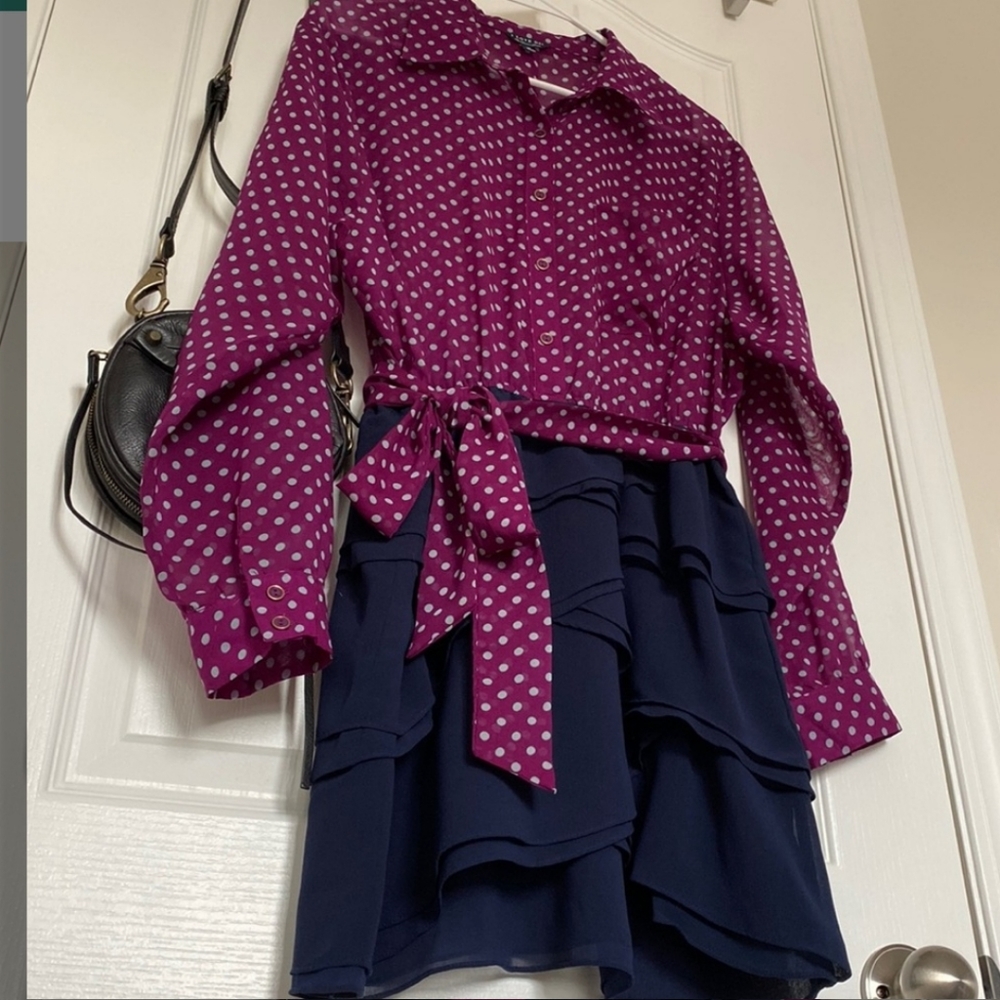 I LOVE H81 HOLLISTER Purple Polka Dot with Navy Dress size L